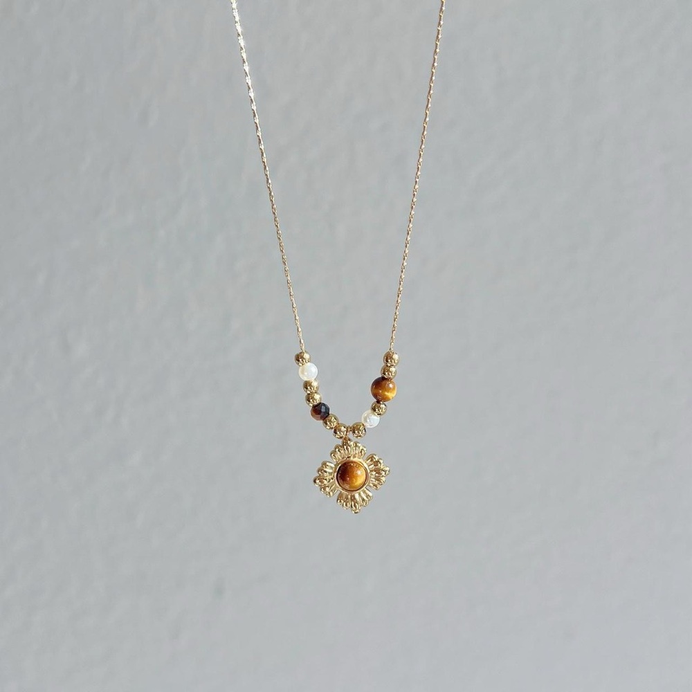 Gold and Brown Minimalist Necklace with Dainty Chain